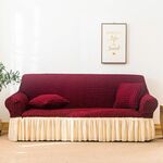 Soggiorno Stretch Copertura a copertura completa Skirt Cover Style Cover, Dimensioni: Doppia M 145-185CM (Wine Red Wax White)