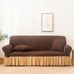 Soggiorno Stretch Copertura Full Copertura Skirt Style Sofa Cover, Dimensioni: DUBURE M 145-185CM (BEIGE DI CAFFÈ MEDIO)