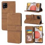 Per Samsung Galaxy A12 5G fibbia magnetica a righe in rilievo PU + TPU Custodia in pelle flip orizzontale con supporto e carta Slot & Portafoglio e cornice e slittamento (Brown)