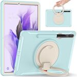 Per Samsung Galaxy Tab S8 + / TAB S8 PLUS / TAB S7 FE / TAB S7 + / S7 FE / TAB S7 + / S7 FE 12,4 pollici T970 TPU antiurto TPU + custodia protettiva per PC con rotazione a 360 gradi Pieghevole con manico porta con manico e slot a penna (blu cristallo blu)