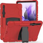 Per Samsung Galaxy Tab S7 + / Tab S7 FE / TAB S8 + Telaio schermo di protezione a 3 strati + PC + Cassa combinata in silicone con supporto (rosso + nero)