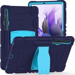 Per Samsung Galaxy Tab S7 + / TAB S7 FE / TAB S8 + Telaio schermo di protezione a 3 strati + PC + Cassa combinata in silicone con supporto (navyblue + blu)