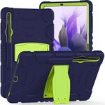 Per Samsung Galaxy Tab S7 + / Tab S7 FE / TAB S8 + Telaio schermo di protezione a 3 strati + PC + Cassa combinata in silicone con supporto (navyblue + lime)