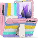 Per Samsung Galaxy Tab S7 + / Tab S7 FE / TAB S8 + Telaio schermo di protezione a 3 strati + PC + Cassa combinata in silicone con supporto (colorato rosa)