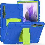 Per Samsung Galaxy Tab S7 + / Tab S7 FE / TAB S8 + Telaio schermo di protezione a 3 strati + PC + Cassa combinata in silicone con supporto (blu + calce)