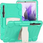 Per Samsung Galaxy Tab S7 + / Tab S7 FE / TAB S8 + Telaio schermo di protezione a 3 strati + PC + Cassa combinata in silicone con supporto (verde menta)