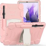 Per Samsung Galaxy Tab S7 + / Tab S7 FE / TAB S8 + Telaio schermo di protezione a 3 strati + PC + Cassa combinata in silicone con supporto (fiori di ciliegio rosa)