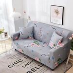 Double Seat Four Seasons Printing Full Coverage Elastic Non-slip Sofa Cover(Flower Blooming Grey)