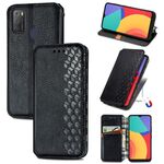 Per ALCATEL 1S 2021 Griglia cubica pressata con pressatura orizzontale flip magnetico custodia in pelle PU con supporto e carte e portafoglio (nero)