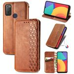 Per Alcatel 1s 2021 Griglia cubica pressata con pressatura orizzontale flip magnetico custodia in pelle di PU con supporto e carte slot e portafoglio (Brown)