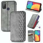 Per Alcatel 1s 2021 Griglia cubica pressata con pressatura orizzontale flip magnetico custodia in pelle PU con supporto e carte slot e portafoglio (grigio)