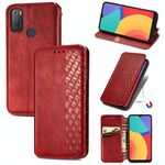 Per Alcatel 1s 2021 Griglia cubica pressata con pressatura orizzontale flip in pelle PU magnetica in pelle con supporto e carte slot e portafoglio (rosso)