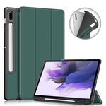 Per Samsung Galaxy Tab S7 FE 12.4 Custodia in pelle orizzontale orizzontale TPU a colori solido con supporto a 3 volte e scarico / funzione sveglia (verde scuro)