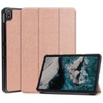 Per Nokia T20 Tre-Pieghevole Titolare custer Struttura in pelle Tablet Case (oro rosa)