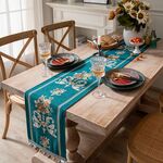 Home Vintage Flower Cheniglia Perline Tavolo Runner, Dimensioni: 32x240cm (Inchiostro verde)