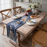 Home Vintage Flower Cheniglia Perline Tavolo Runner, Dimensioni: 32x240cm (Navy)