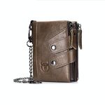 BULL CAPTAIN  Leather Three-fold Zipper Wallet For Men(Brown)