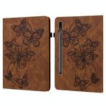 Per Samsung Galaxy Tab S8 Embossed Butterfly Pattern in pelle Case Tablet (Brown)