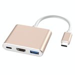V125 UCB-C / Type-C maschio a PD + HDMI + USB 3.0 Female 3 in 1 Converter (oro)