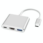 V125 UCB-C / Type-C maschio a PD + HDMI + USB 3.0 Female 3 in 1 convertitore (argento)