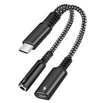 2 su 1 USB-C / Type-C maschio a PD 60W USB-C / Type-C Cargata + Adattatore per auricolari Audio da 3,5 mm (nero)