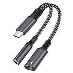 2 su 1 USB-C / Type-C maschio a PD 60W USB-C / Type-C Cargata + Adattatore per auricolari Audio da 3,5 mm (grigio)