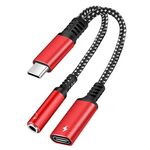 2 su 1 USB-C / Type-C maschile a PD 60W USB-C / Type-C Cargata + Adattatore auricolare Audio da 3,5 mm (rosso)