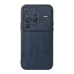 Per Vivo X80 Pro Wood Texture PU Custodia (blu)