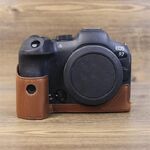 Per Canon EOS R7 1/4 pollici filettatura PU pelle fotocamera mezza custodia base (caffè)