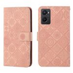 Per OPPO A96 4G Custodia per telefono in pelle con motivo goffrato in stile etnico (rosa)