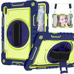 Per Samsung Galaxy Tab S7 / S8 a 360 gradi Contrasto Colore silicone+Custodia compressa per PC (blu navy+verde giallo)