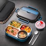 304 Box pranzo portatile a doppio strato in acciaio inossidabile, colore: blu di pavone (media 4 griglia)