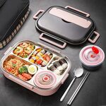 304 Acciaio inossidabile in acciaio inossidabile a doppio strato per pranzo portatile, colore: rosa a inchiostro (grande griglia a 5)