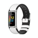 Per Fitbit Charge5 Mijobs TPU + Watch Band in pelle (bianco + argento)
