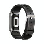 Per Fitbit Charge5 Mijobs TPU + Watch Band in pelle (nero + argento)