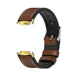 Per Fitbit Charge5 Mijobs TPU + Watch Band in pelle (Brown + Gold)