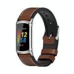 Per Fitbit Charge5 Mijobs TPU + Watch Band in pelle (Brown + Silver)