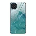 Per Samsung Galaxy M32 Custodia protettiva in vetro con motivo marmorizzato (Oceano verde)