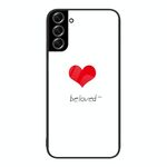 Custodia per telefono in vetro colorato colorato Samsung Galaxy S22+ 5G (cuore rosso)