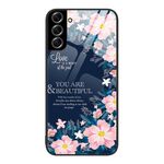Custodia per telefono in vetro colorato colorato Samsung Galaxy S22+ 5G (fiore)