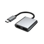 Adattatore audio digitale da 2 in 1 tipo C/USB-C PD 60W, Spec: 2-Type-C (Silver Grey)