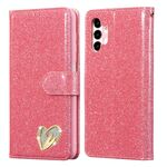 Per Samsung Galaxy A13 Custodia per telefono in pelle con polvere glitterata (rosa rossa)