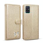 Per Samsung Galaxy A51 Custodia per telefono in pelle con polvere glitterata (oro)