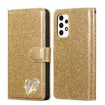 Per Samsung Galaxy A53 Custodia per telefono in pelle con polvere glitterata (oro)