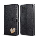 Per Samsung Galaxy Note10+ Custodia per telefono in pelle con polvere glitterata (nera)