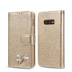 Per Samsung Galaxy S10e Custodia per telefono in pelle con polvere glitterata (oro)