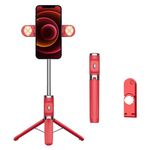 Bastone per selfie con treppiede a doppia luce con telecomando Bluetooth (rosso)