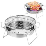 RG_011 Griglia per barbecue pieghevole rotonda in acciaio inossidabile per esterni, dimensioni: 22 x 14 cm