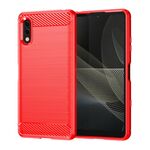 Per Sony Xperia Ace II Custodia per cellulare in TPU spazzolato con struttura in fibra di carbonio (rossa)