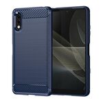 Per Sony Xperia Ace II Custodia per cellulare in TPU spazzolato con struttura in fibra di carbonio (blu)